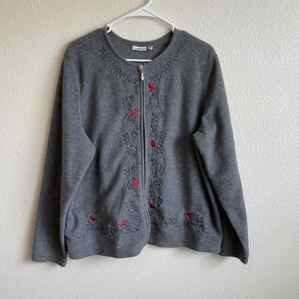 Croft & Barrow‎ Women X-Large Embroidered Long Sleeve Full Zip Jacket Charcoal